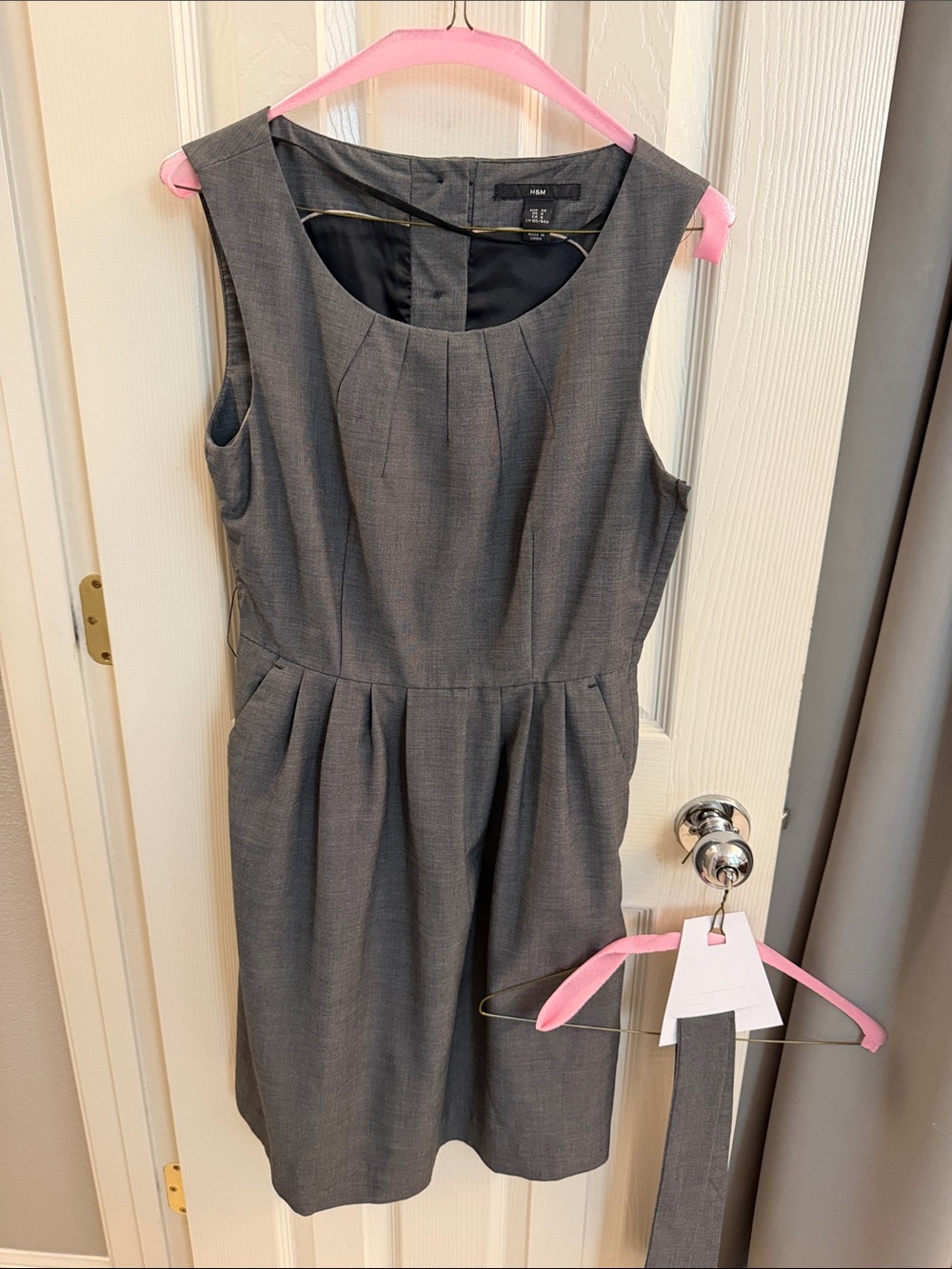 H&M Charcoal Gray Pleated Waist Midi Dress - Picture 7 of 12